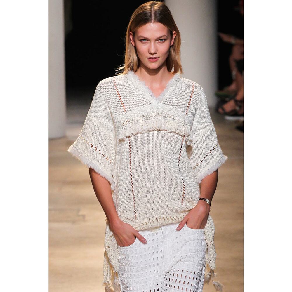 Isabel Marant Telima Oceanic Fringed Tunic Sweater Dress‎ Cream Sz 40 FR / 8 US